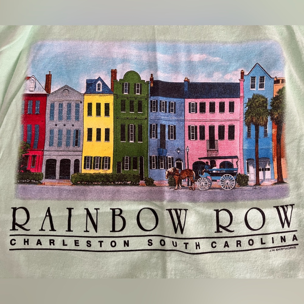 Small mint green t-shirt of Rainbow Road in Charleston SC